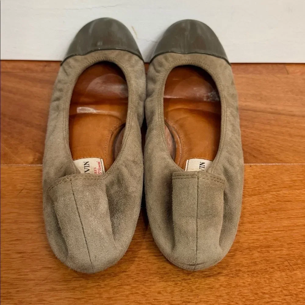 Lanvin Paris Cap Toe Ballet Flats Brown Gray‎ Suede Black Patent Leather 37